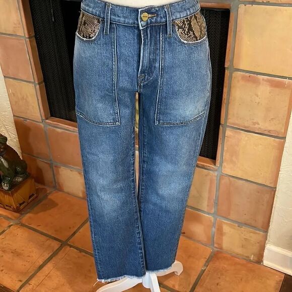 FRAME jeans Rattler Le High straight Python pocket blue brown, 26! - Picture 1 of 10